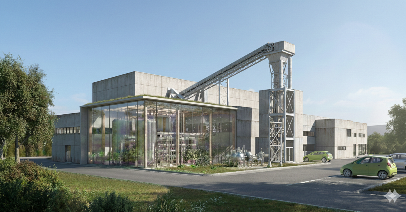 Illustration of a Circular Energy Platform facility supporting data center infrastructure